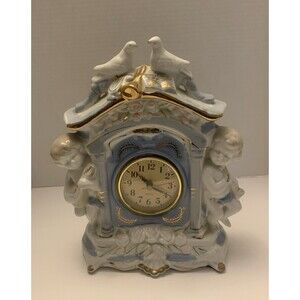 Vintage Porcelain Victorian French Style Mantle Quartz Clock W/Cherubs & Doves